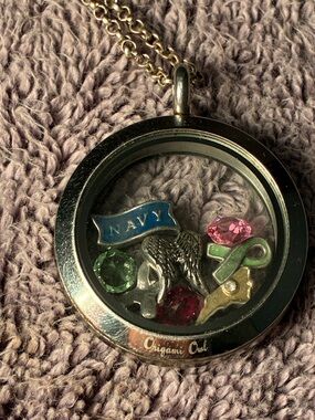 Origami Owl Navy Blue Locket Necklace with Multicolor Charms